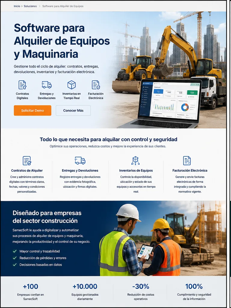 SamecSoft software para alquiler de equipos, maquinaria, 
inventarios y facturación electrónica